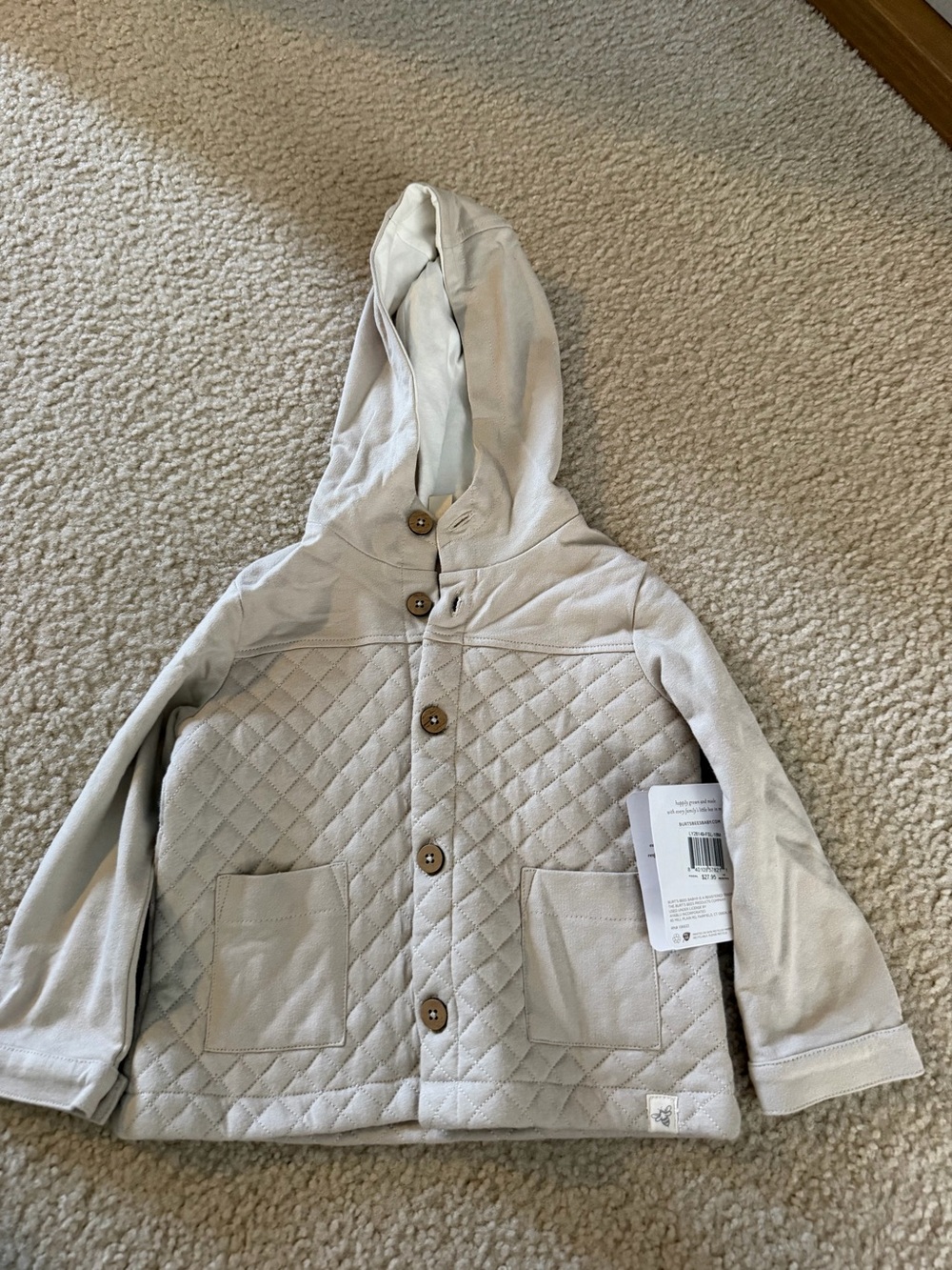 Quilted Hooded Puffer Jacket in Light Beige for Kids